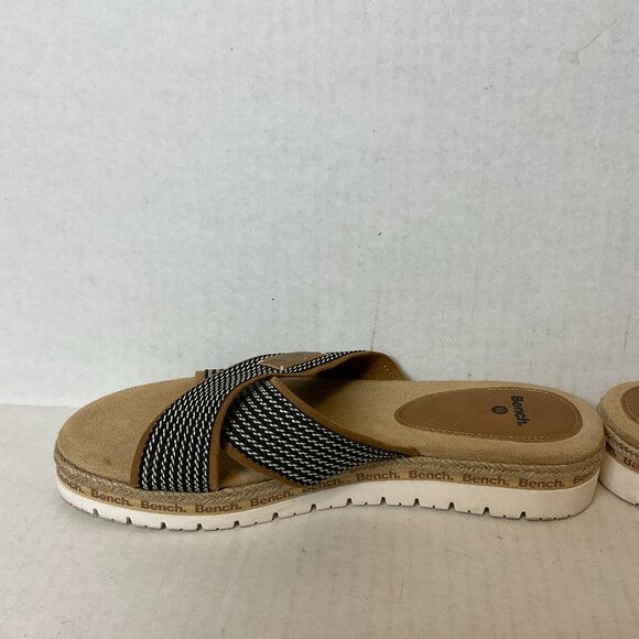 Bench Victoria Sandals 10 Brown Black White Slip On Cushioned Criss-Cross - Picture 8 of 11